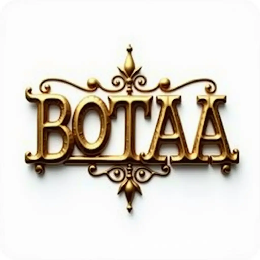 Steampunk-Style-Golden-Metallic-BOTAA-Text-with-White-Background