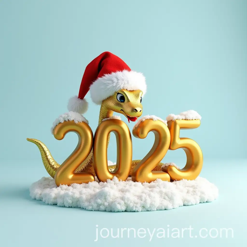 Golden-Snake-Wearing-Santa-Hat-with-2025-Numbers-in-Snowy-Christmas-Setting