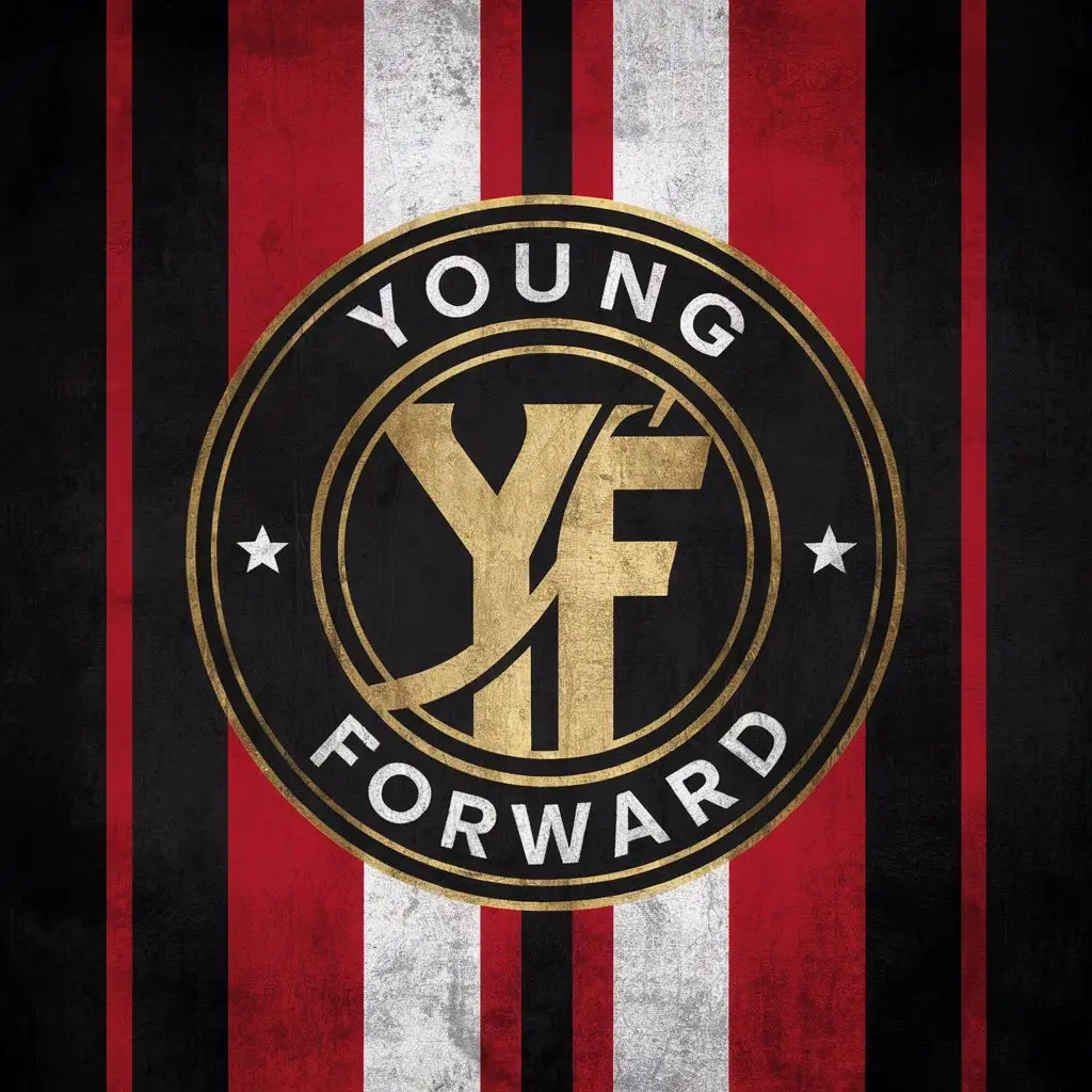 LOGO-Design-for-Young-Forward-Circular-Emblem-with-Gold-YF-and-Red-Stripes-on-Black-Background