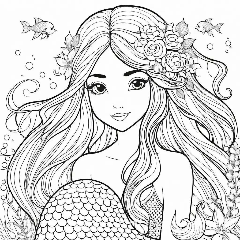 Happy Mermaid with Octopus Friend Easy to Color Coloring Page | AI ...