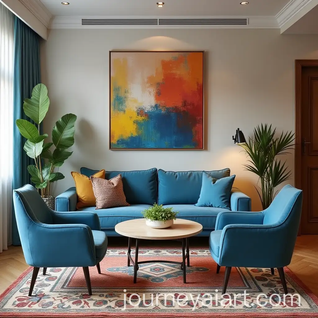 Boho-Style-Living-Room-in-a-Rented-Flat-in-Delhi-with-Blue-Suede-Sofa-and-Bar-UnitAI-Art-Prompt-Expansion