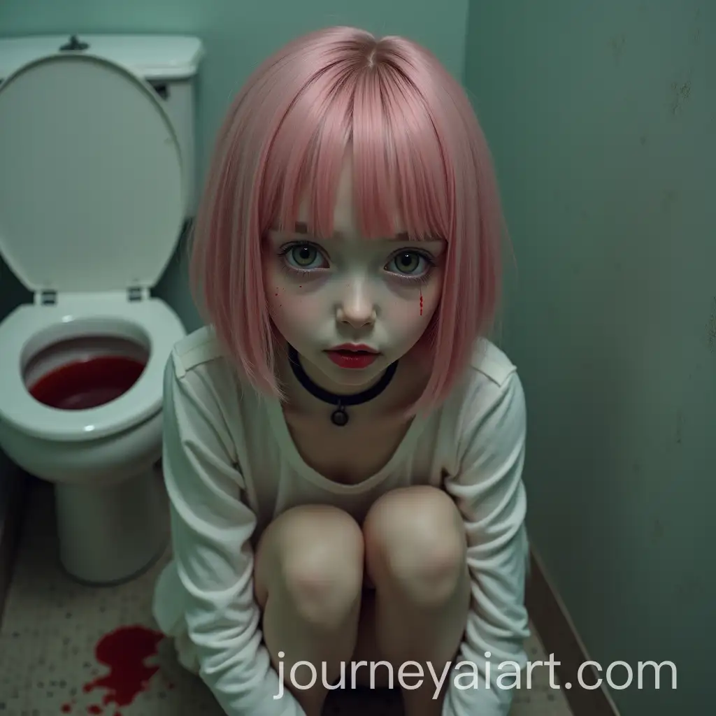 Tired-Girl-with-Short-Pink-Hair-Sitting-by-Toilet-with-Vomit