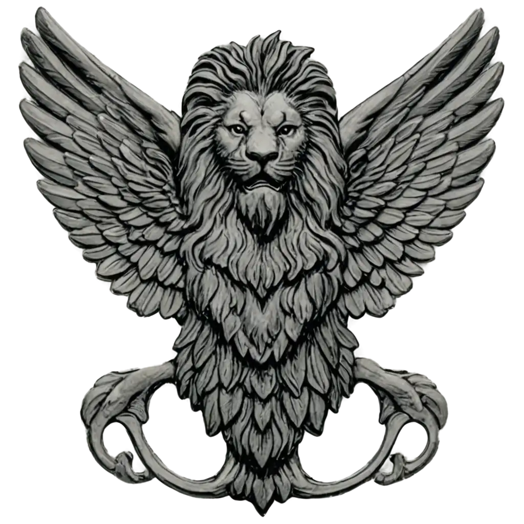 arm badge of a military formation depicting a lion's head on a background of wings drawn which is schematically drawn