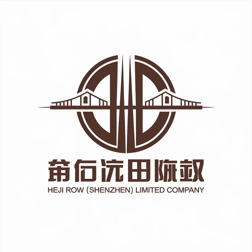 a vector logo design,with the text "Heji Row (Shenzhen) Limited Company", main symbol:foreign trade transaction bridge interconnect transport,Moderate,be used in foreign trade industry,clear background