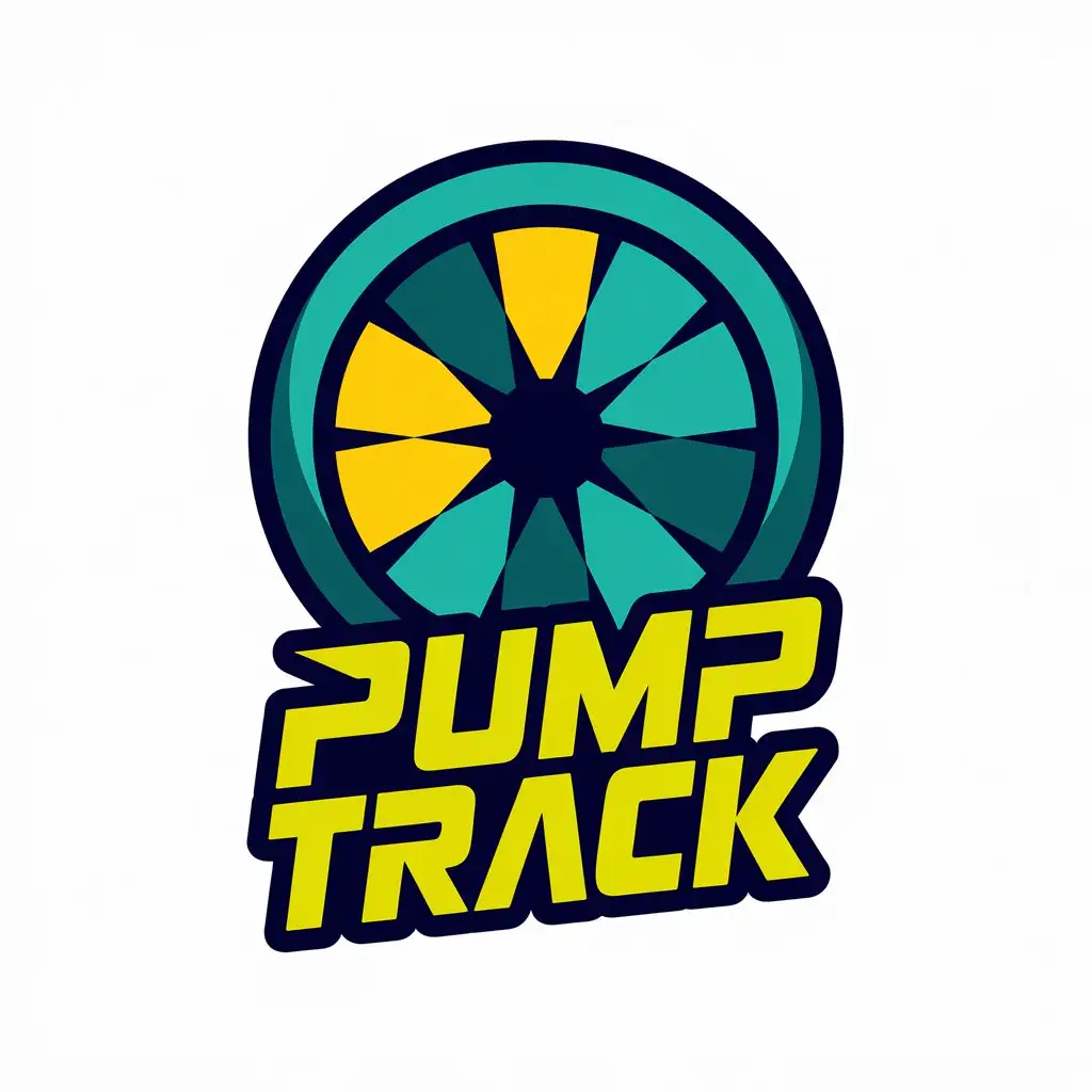 LOGO Design for Pump Track Bold Teal Yellow and Dark Green with Energetic Style