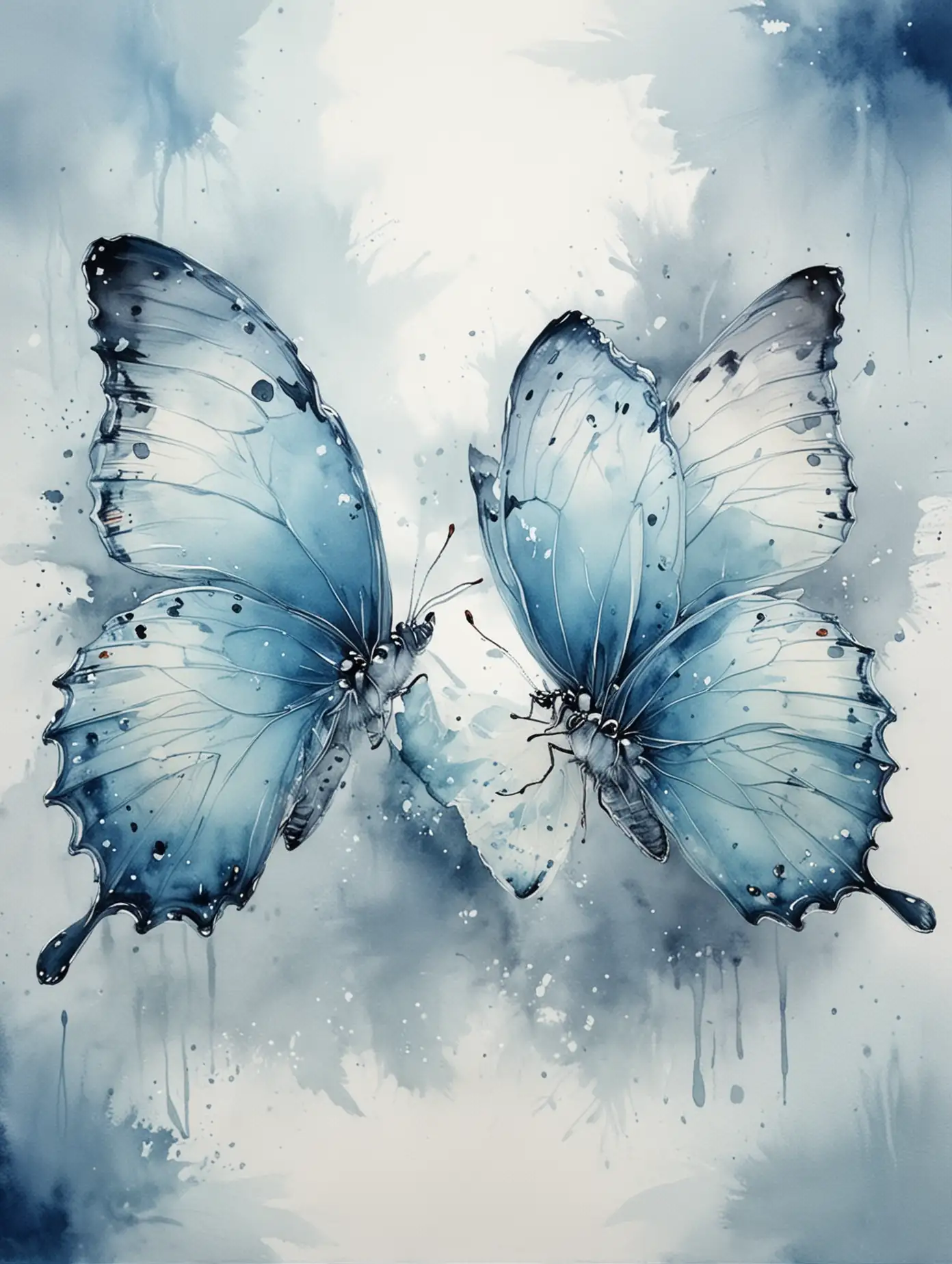 Two Large Watercolor Butterflies in Light Blue Tones