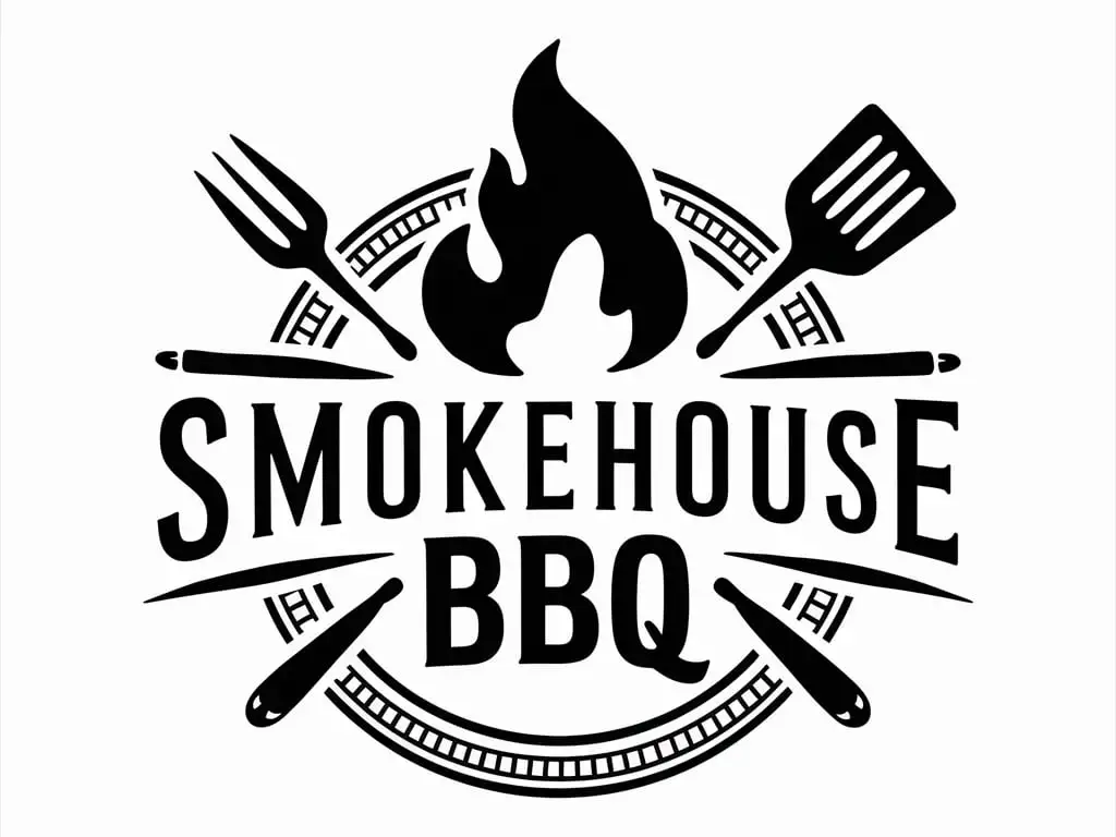 Smokehouse-BBQ-Logo-Design-with-Stylized-Flame-and-Grilling-Tools