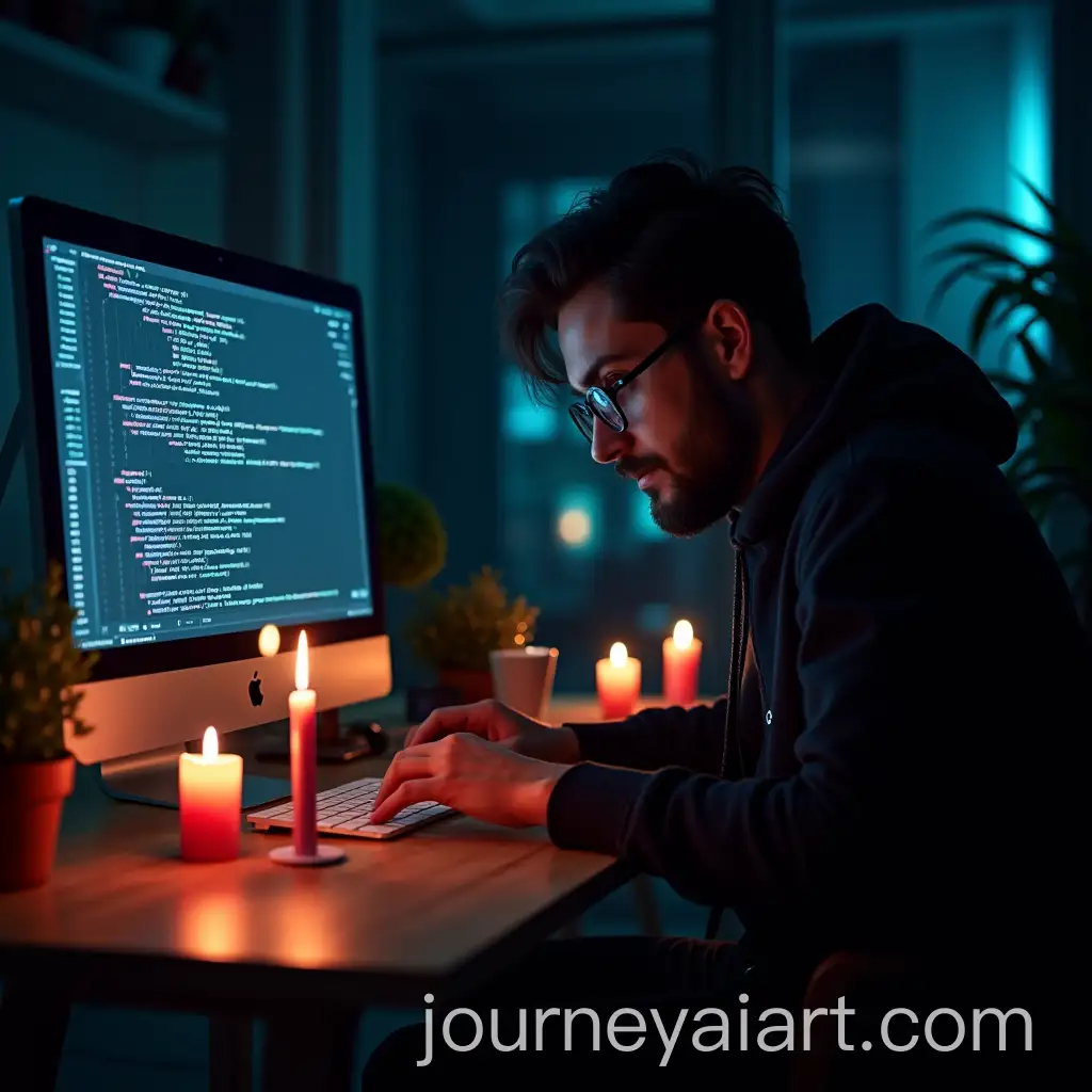 Cyberpunk-FrontEnd-Developer-Coding-in-a-Candlelit-Ritual