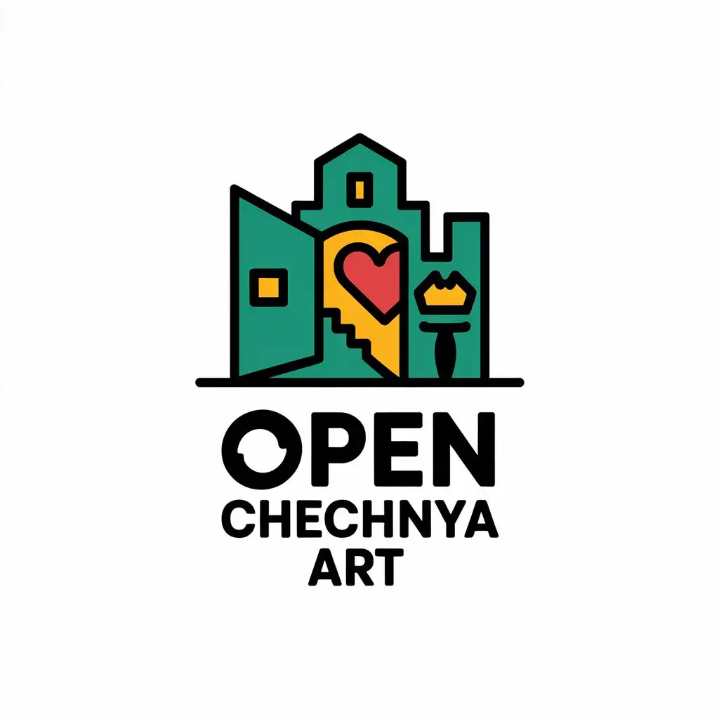 a vector logo design,with the text "Open Chechnya Art", main symbol:city, open door, heart, brush,Moderate,be used in Travel industry,clear background