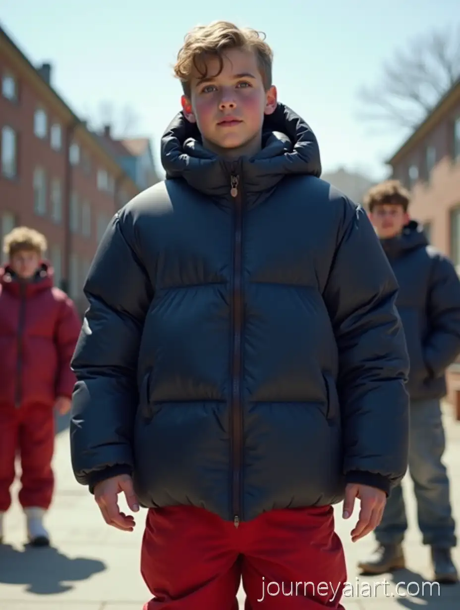 SweatySweaty-boy-in-winter-gear-13YearOld-Boy-in-Oversized-Winter-Gear-on-a-Sunny-Schoolyard-Playground