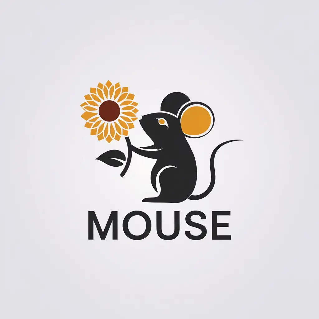 a vector logo design,with the text "Mouse", main symbol:mouse with sunflower,Minimalistic,clear background