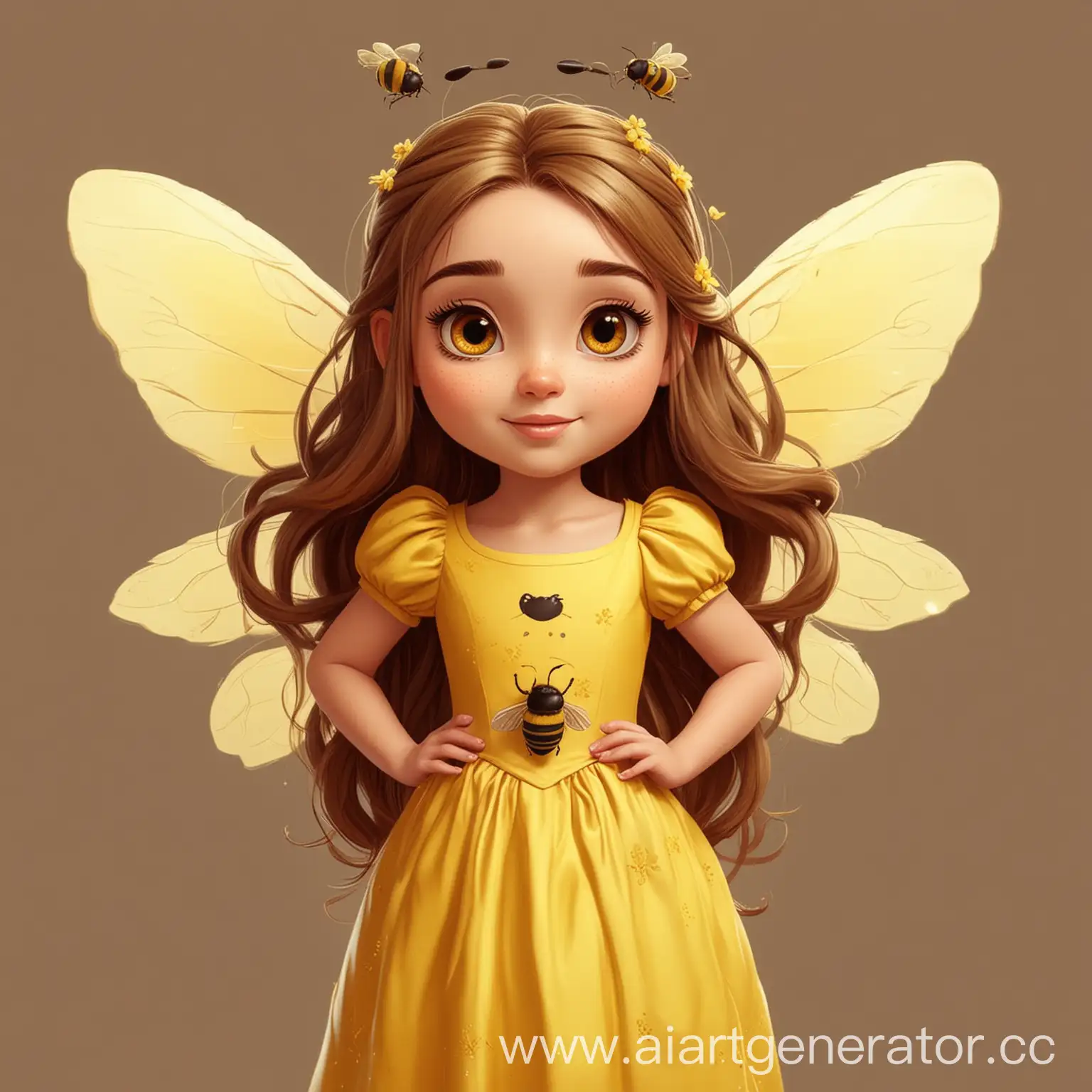 Cartoon-Girl-with-Bee-Head-and-Wings-in-Golden-Dress