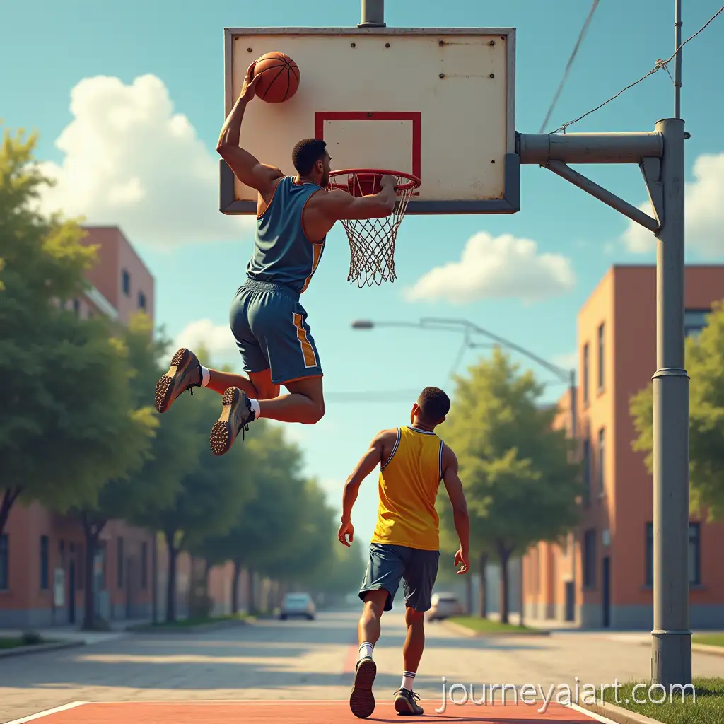 Street-Basketball-Player-Dunking-Over-Short-Opponent-in-Realistic-Urban-Scene