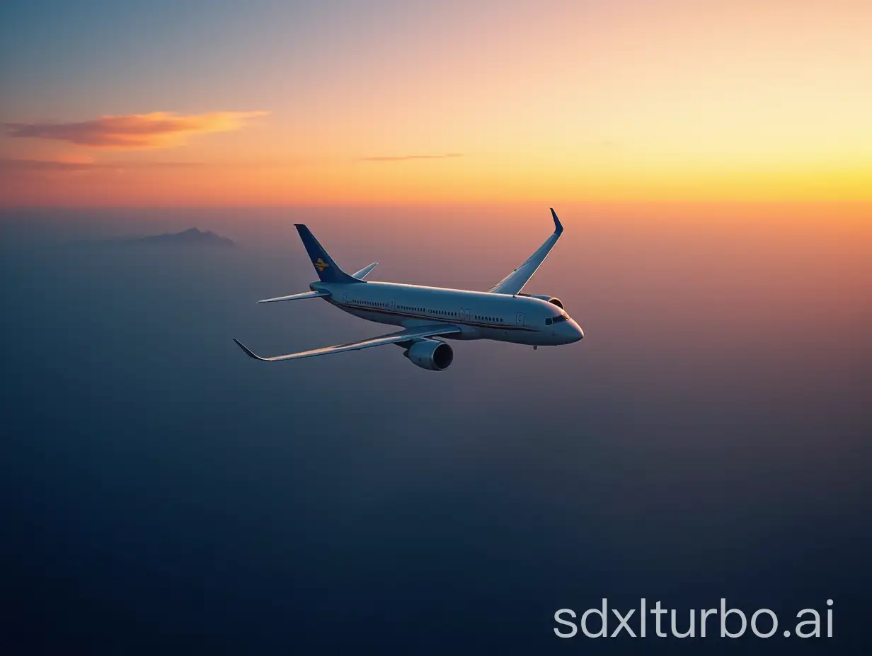 A breathtaking image of a plane flying over an iconic landscape (e.g., the Himalayas, a vast ocean, or a sunset horizon)