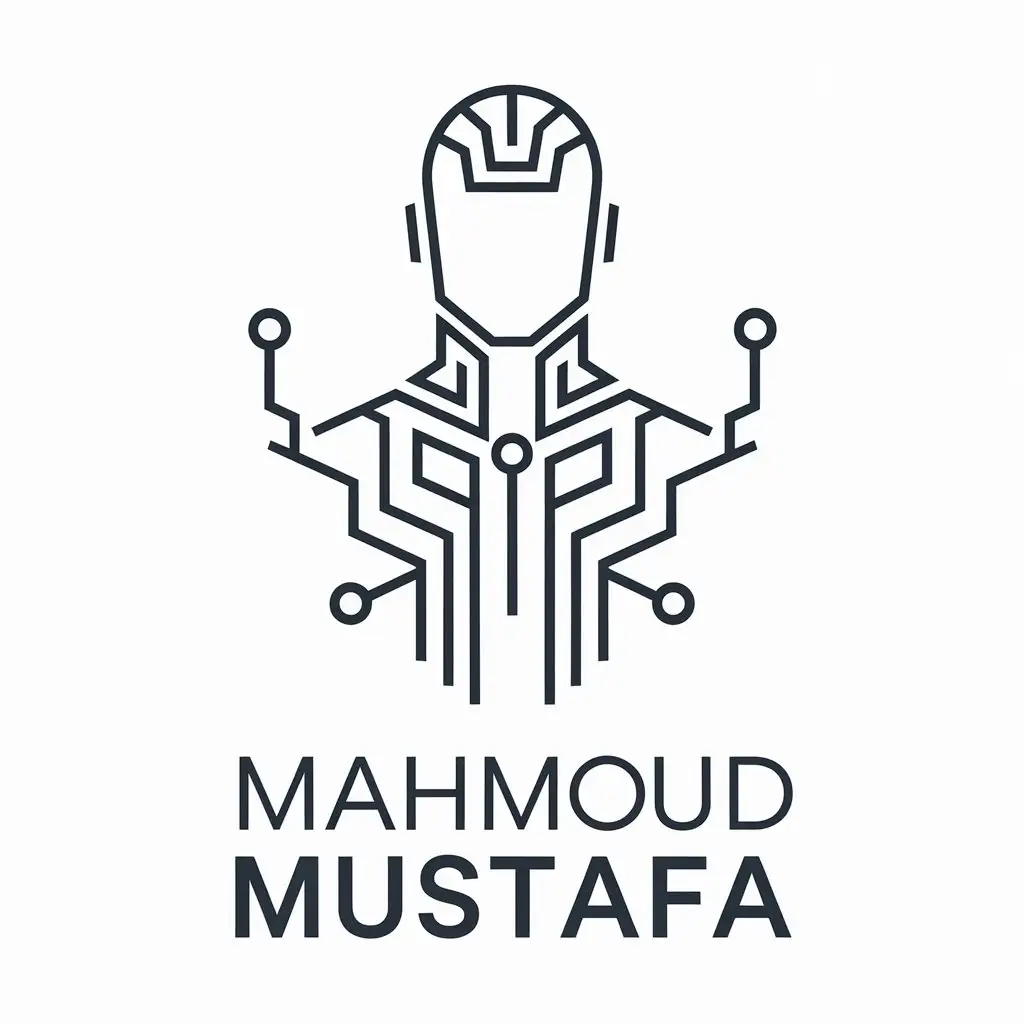 a vector logo design,with the text "Mahmoud Mustafa", main symbol:artificial human,complex,be used in Technology industry,clear background