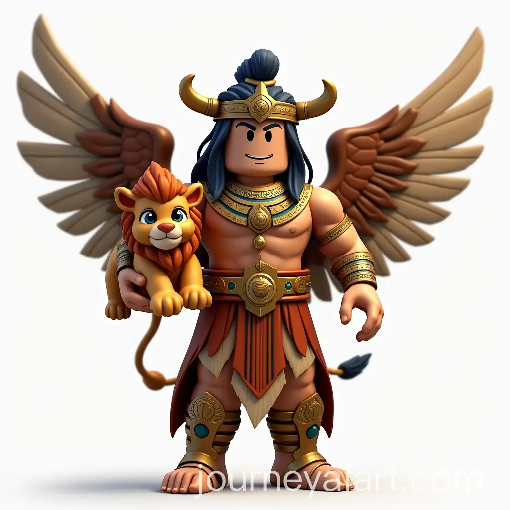 Roblox-Character-Dressed-asAI-Image-Prompt-Expansion-a-Sumerian-with-Wings-Holding-a-Small-Lion