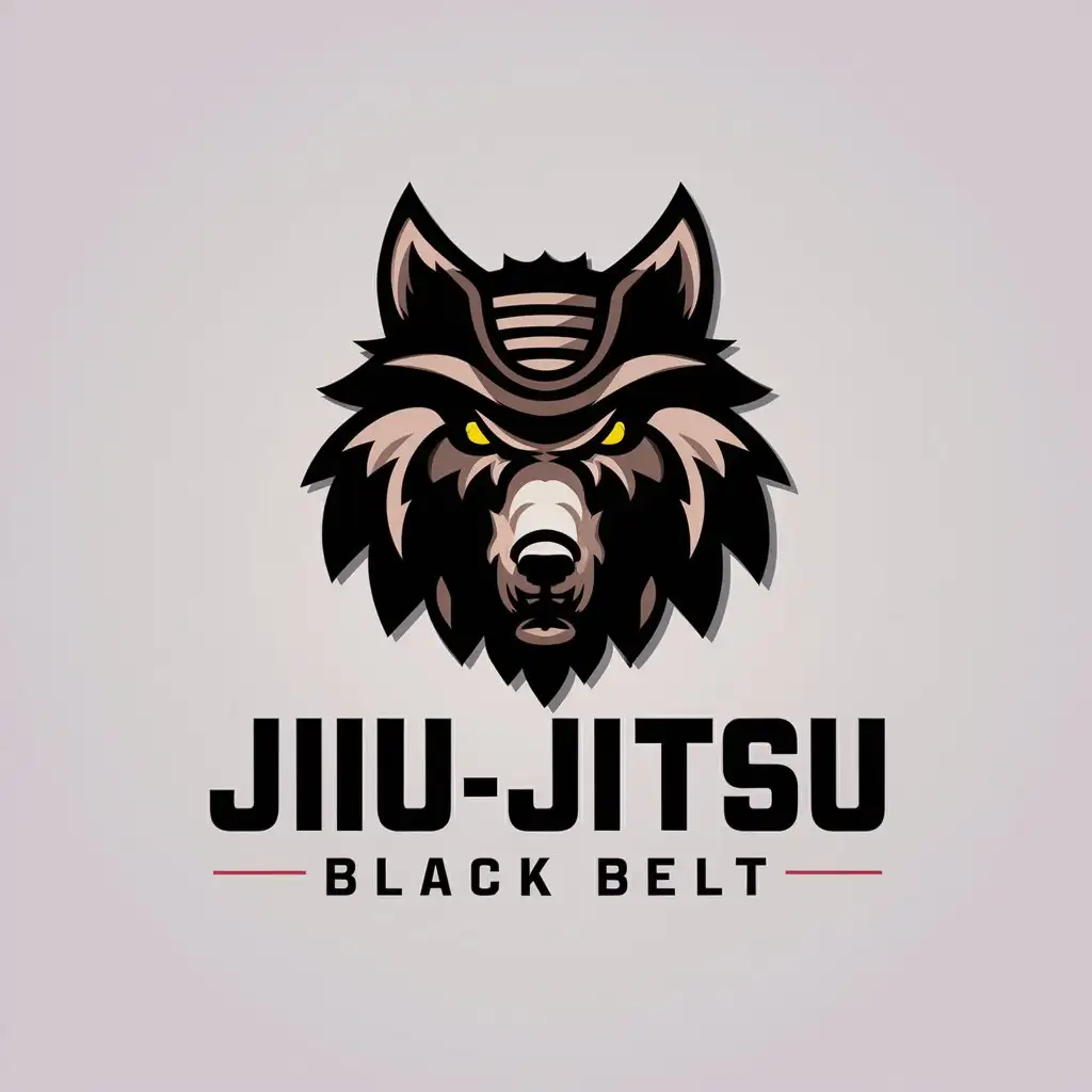 LOGO Design For JiuJitsu Black Belt Samurai Bold Black Wolf Theme with 3D Text