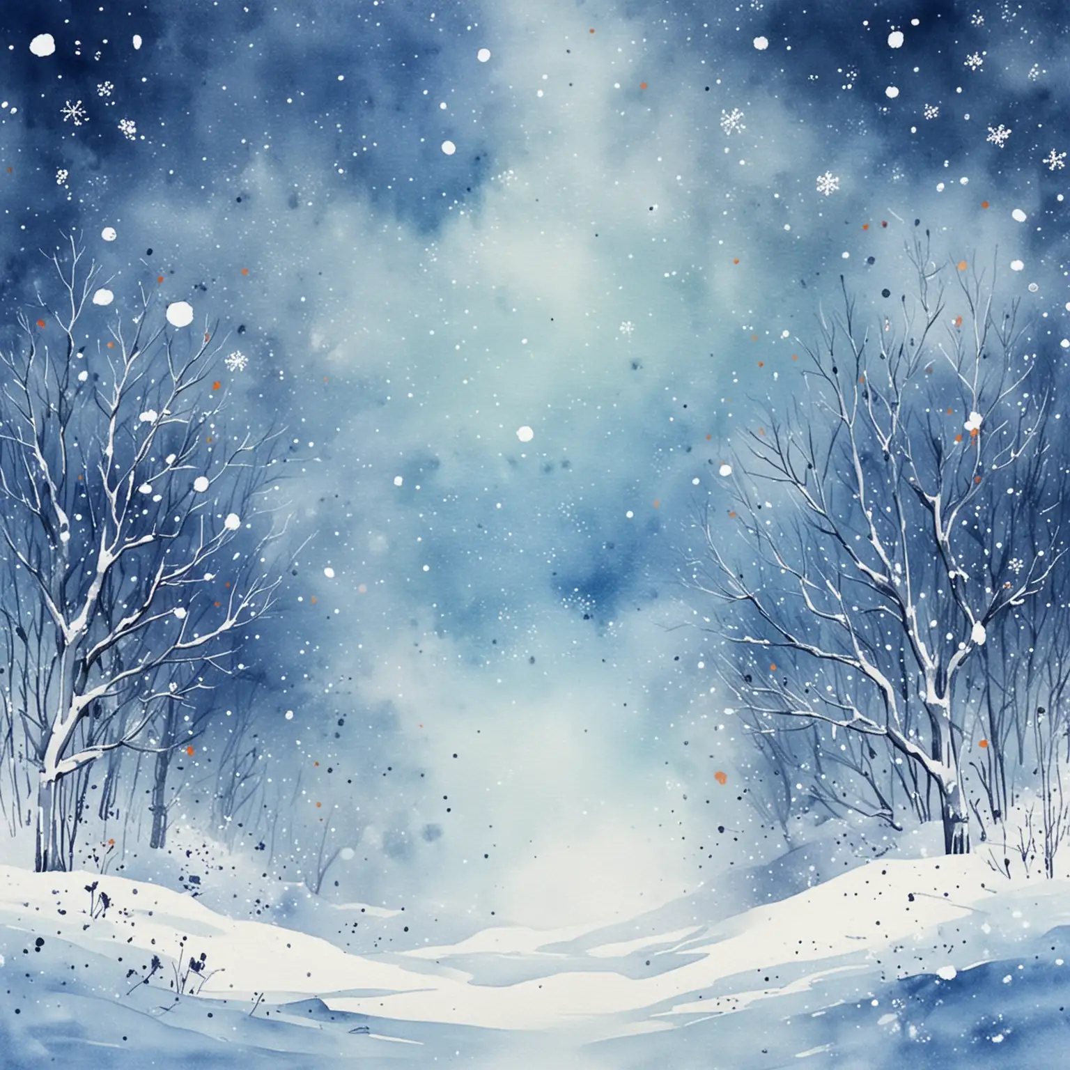 Serene Watercolor Background of Gently Falling Snowflakes