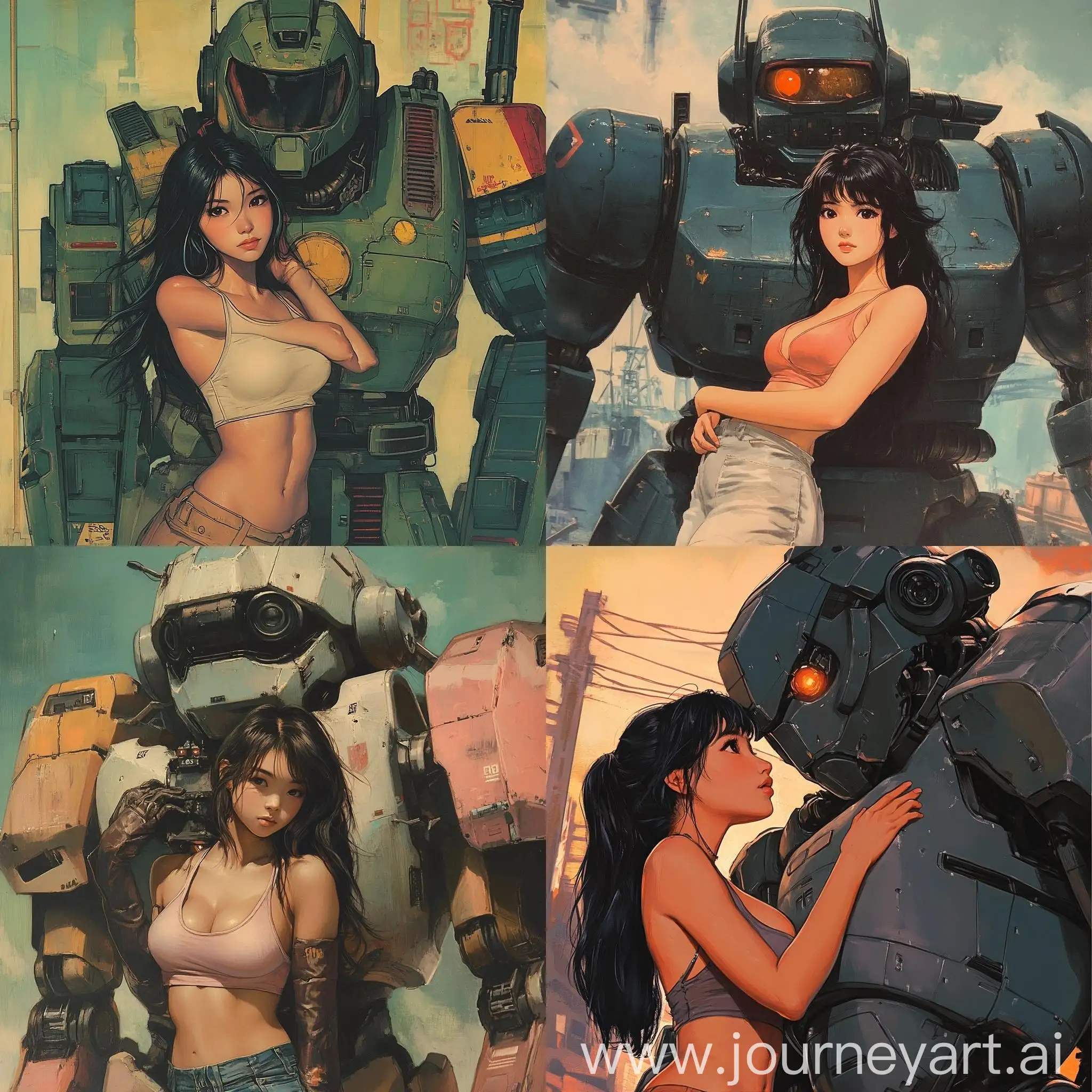 Asian-Woman-Embracing-Giant-Mech-in-Retro-Anime-Art