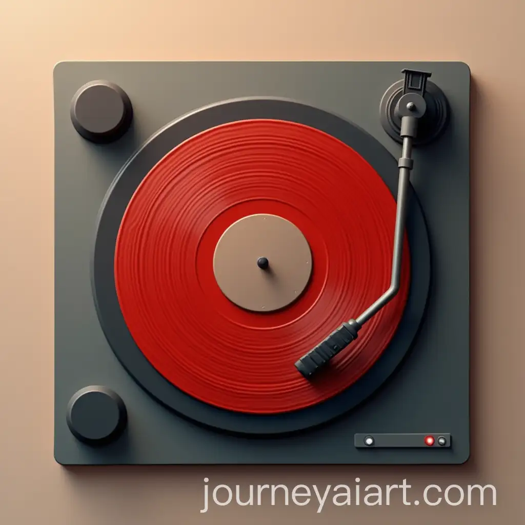 Top-View-of-Red-Centered-Record-Player-with-Dark-and-Grey-Accents