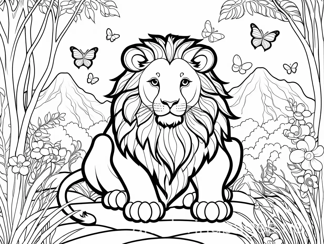 Friendly-Lion-in-Jungle-Clearing-Coloring-Page-for-Kids