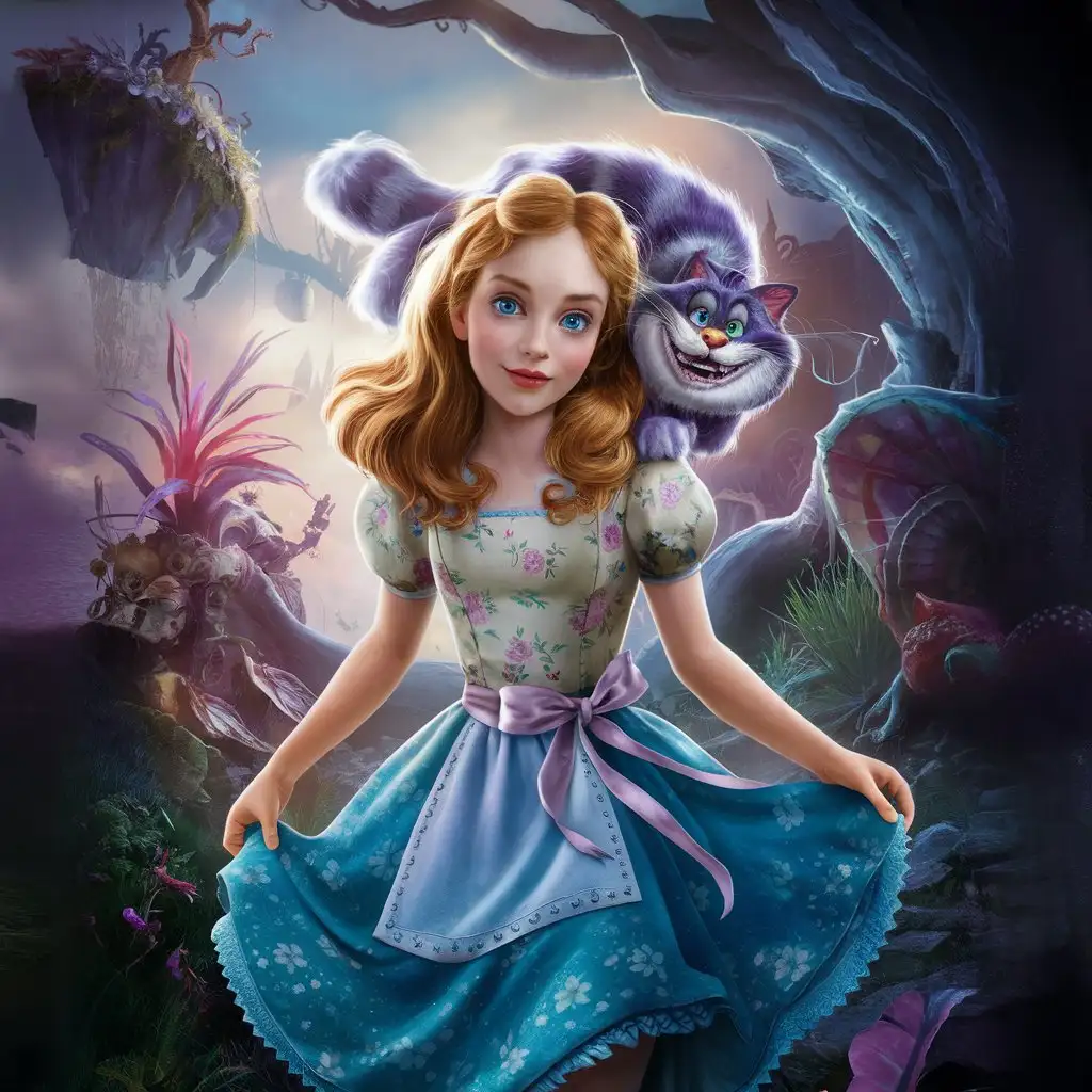 Fantasy Alice in Wonderland Scene with Mysterious Cheshire Cat