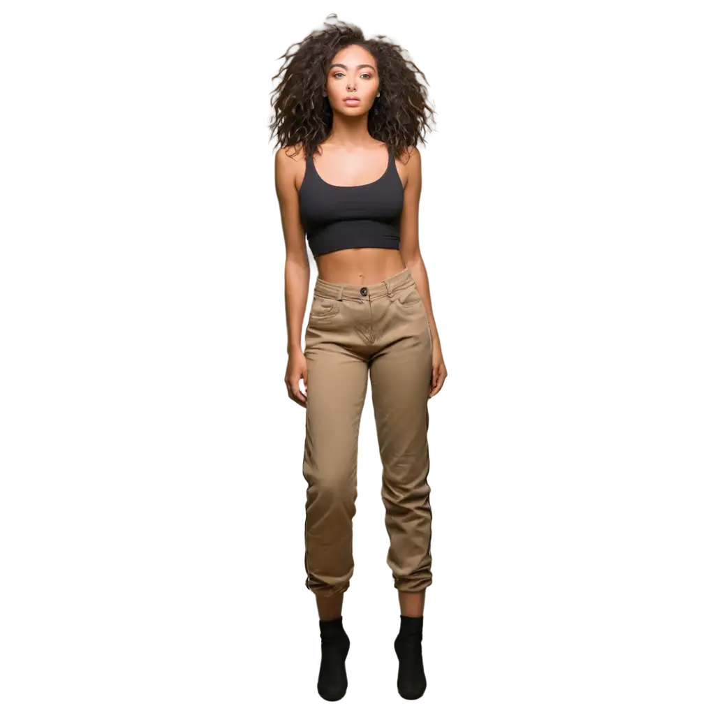 Create-HighQuality-PNG-Image-AfroCurly-Hair-Model-in-Black-Top-and-Blue-Jeans