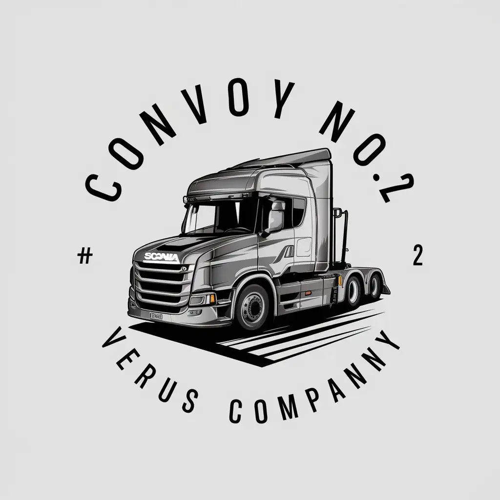 a vector logo design,with the text "Convoy No.2 VERUS Company", main symbol:curbside tug with scania,complex,be used in Automotive industry,clear background