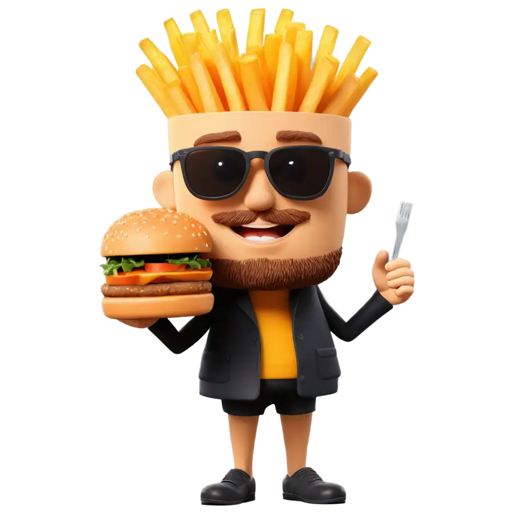 Stylish-Cartoon-Burger-and-Fries-Characters-in-HighQuality-PNG