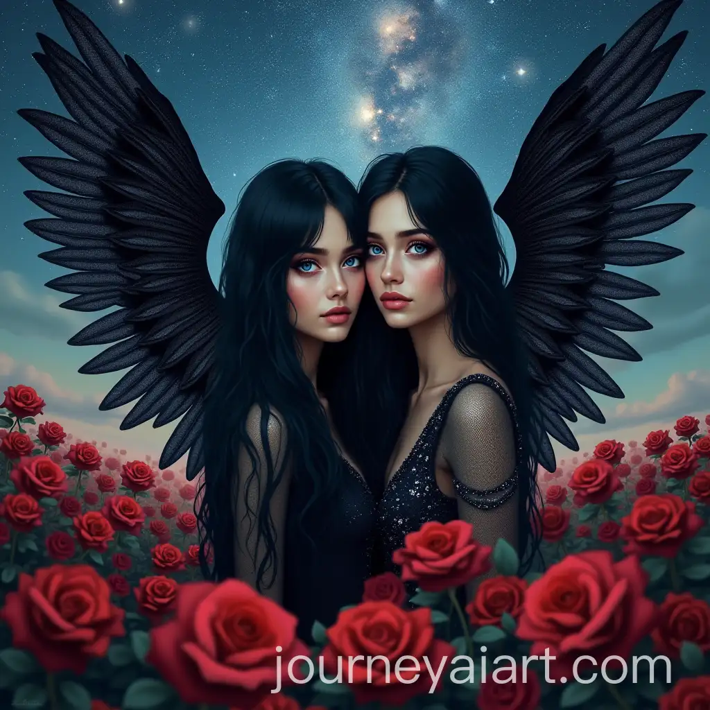 Book-Cover-Featuring-Two-Passionate-Women-One-as-Death-Surrounded-by-Roses-and-Galaxies
