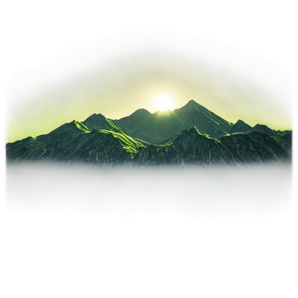 sun rising in mountains with green effect