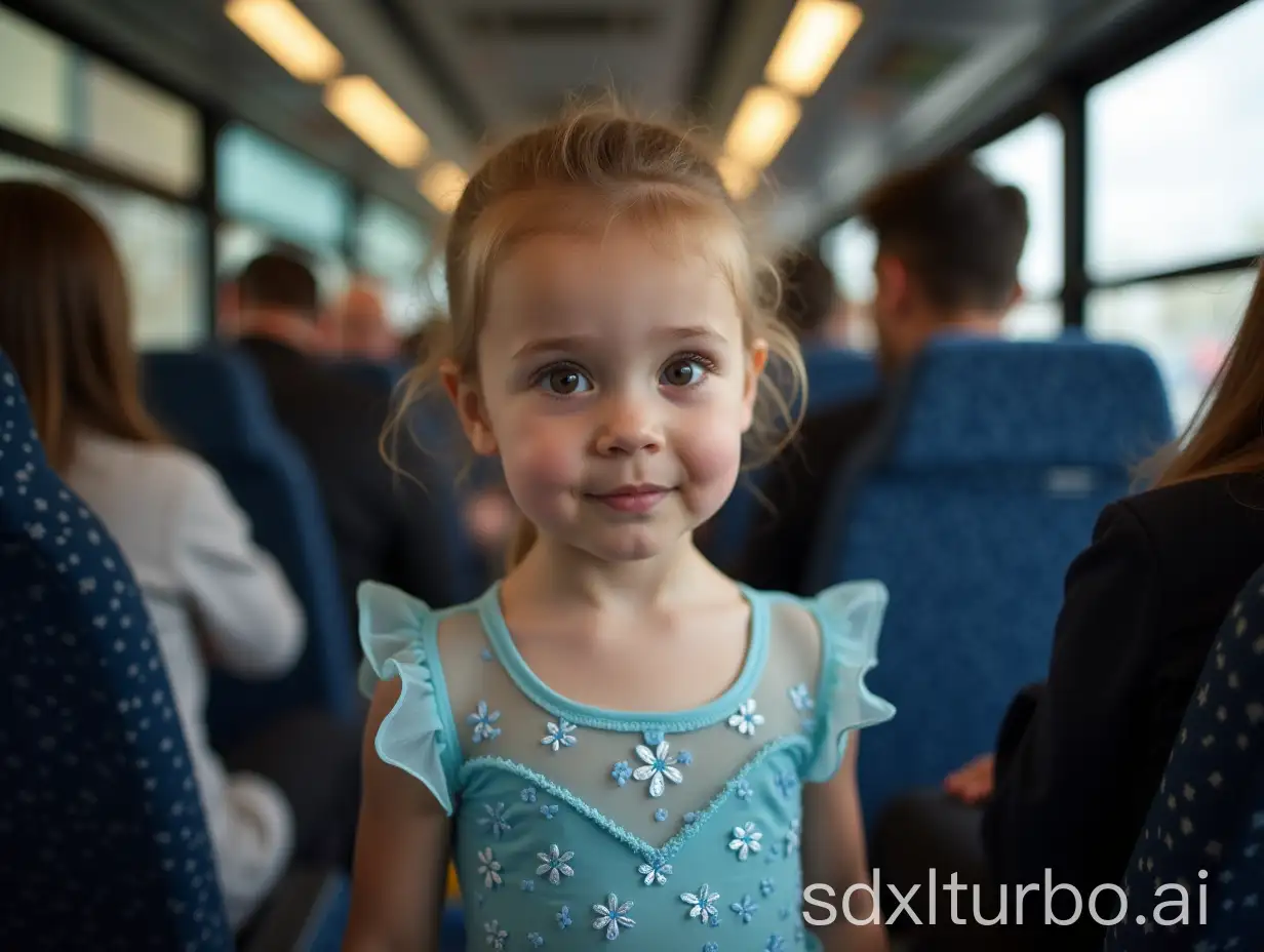 Little-Girl-in-Sheer-Blue-Floral-Leotard-on-a-Crowded-Bus