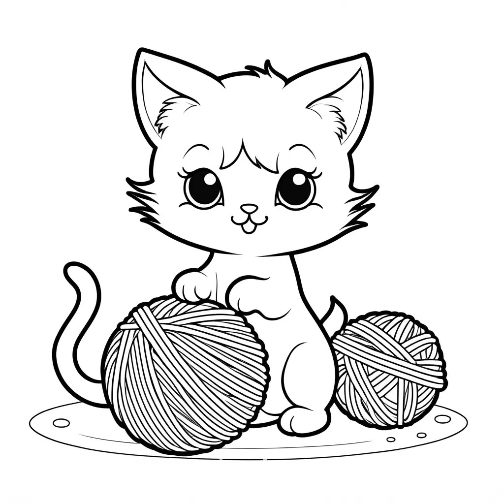 Cartoon-Kittens-Playing-with-Yarn-Coloring-Page