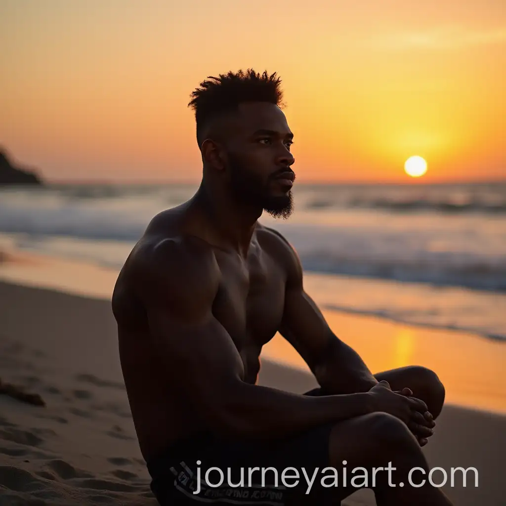 Muscular-Black-Man-Resting-by-Beach-at-Sunset