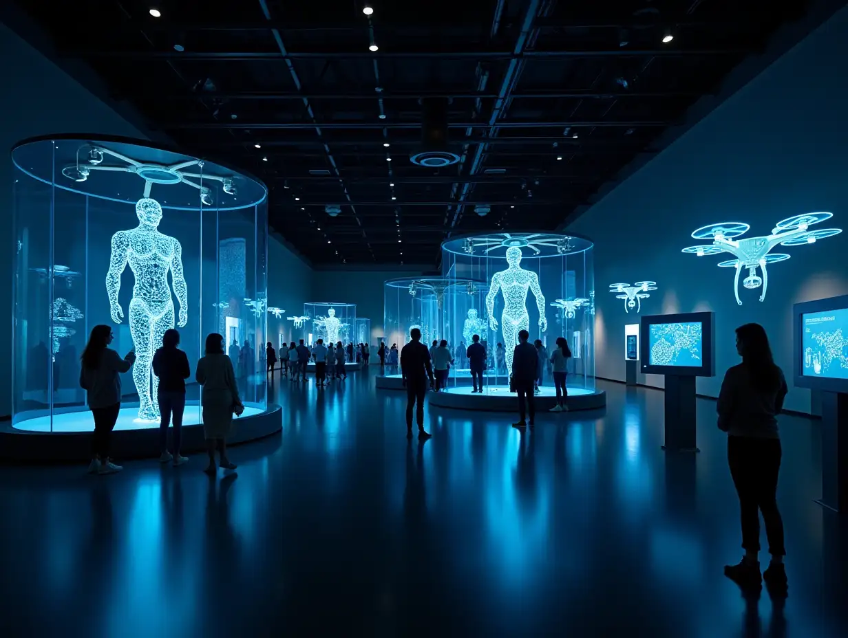 Visitors-Exploring-AI-Innovations-in-a-Futuristic-Technology-Museum