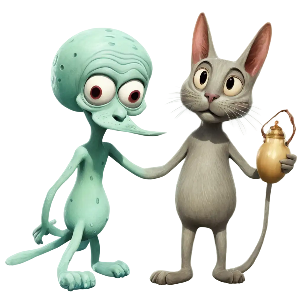 PNG-Image-Use-CasesRealistic-Squidward-with-a-Cat-PNG-Unique-and-HighQuality-Image-for-Creative-Projects