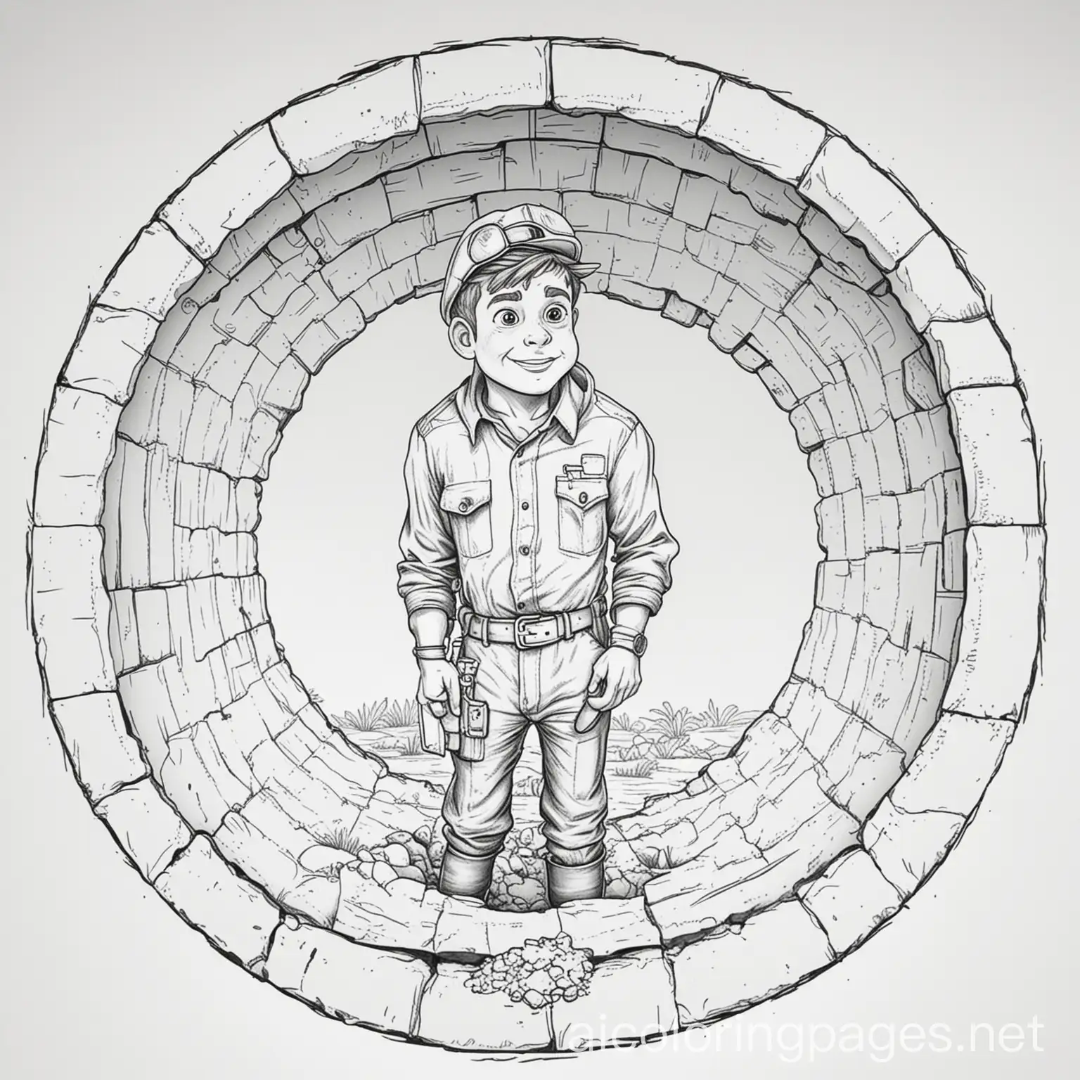 Simple-Coloring-Page-Featuring-a-Man-in-a-Hole