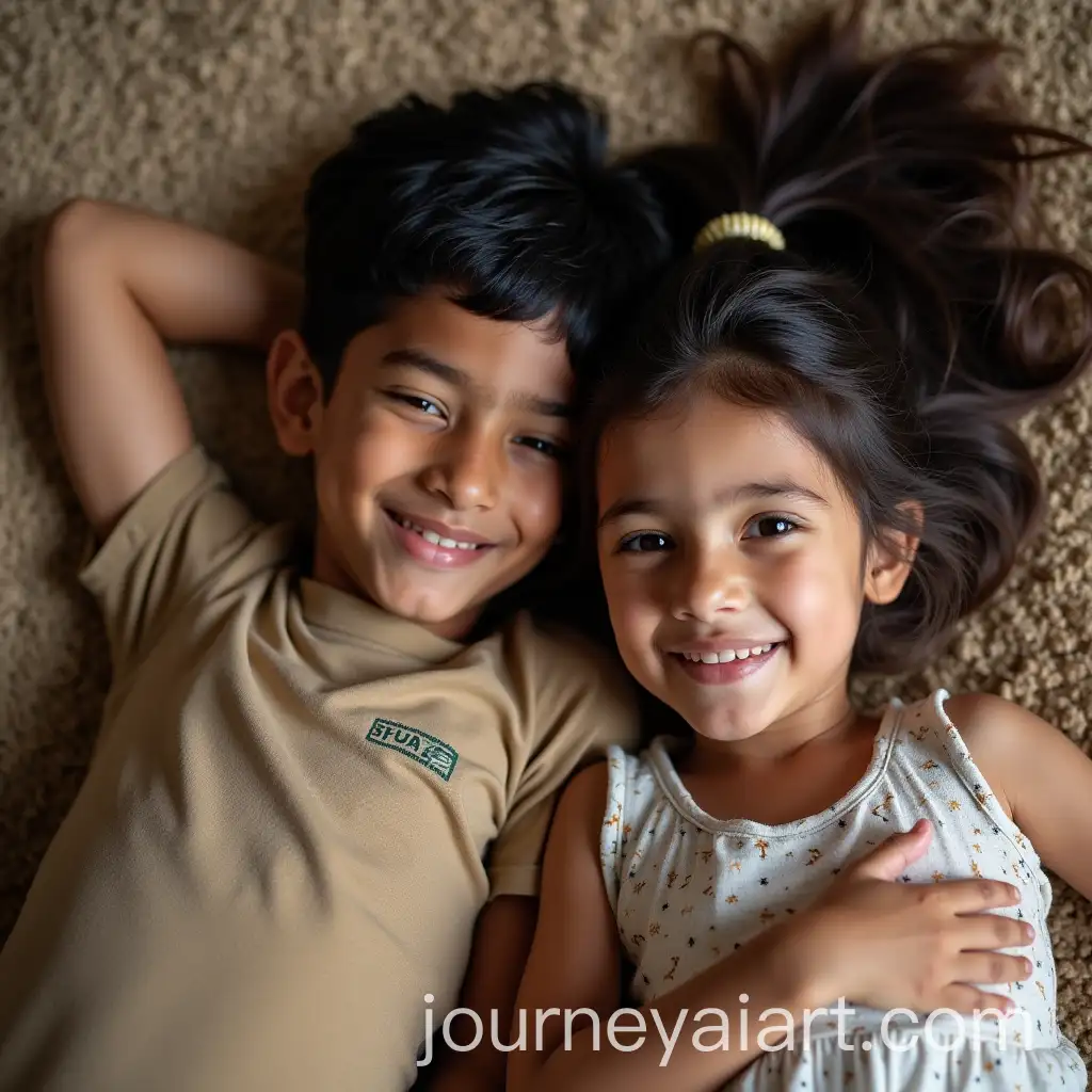 Bangladeshi-Boy-and-Spanish-Girl-Lying-on-Back-in-Peaceful-Setting