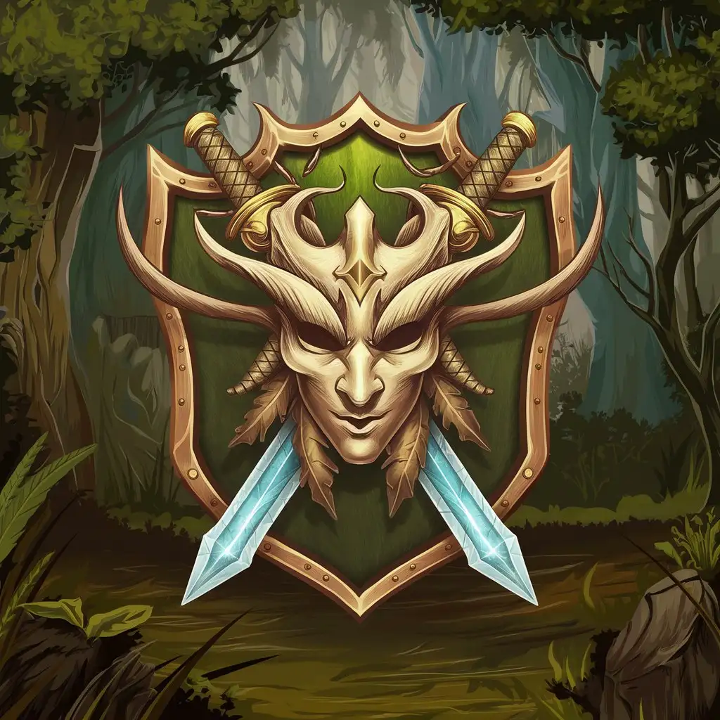 Elven Faction Logo Crest with Sylvan Mask and Fae Blades