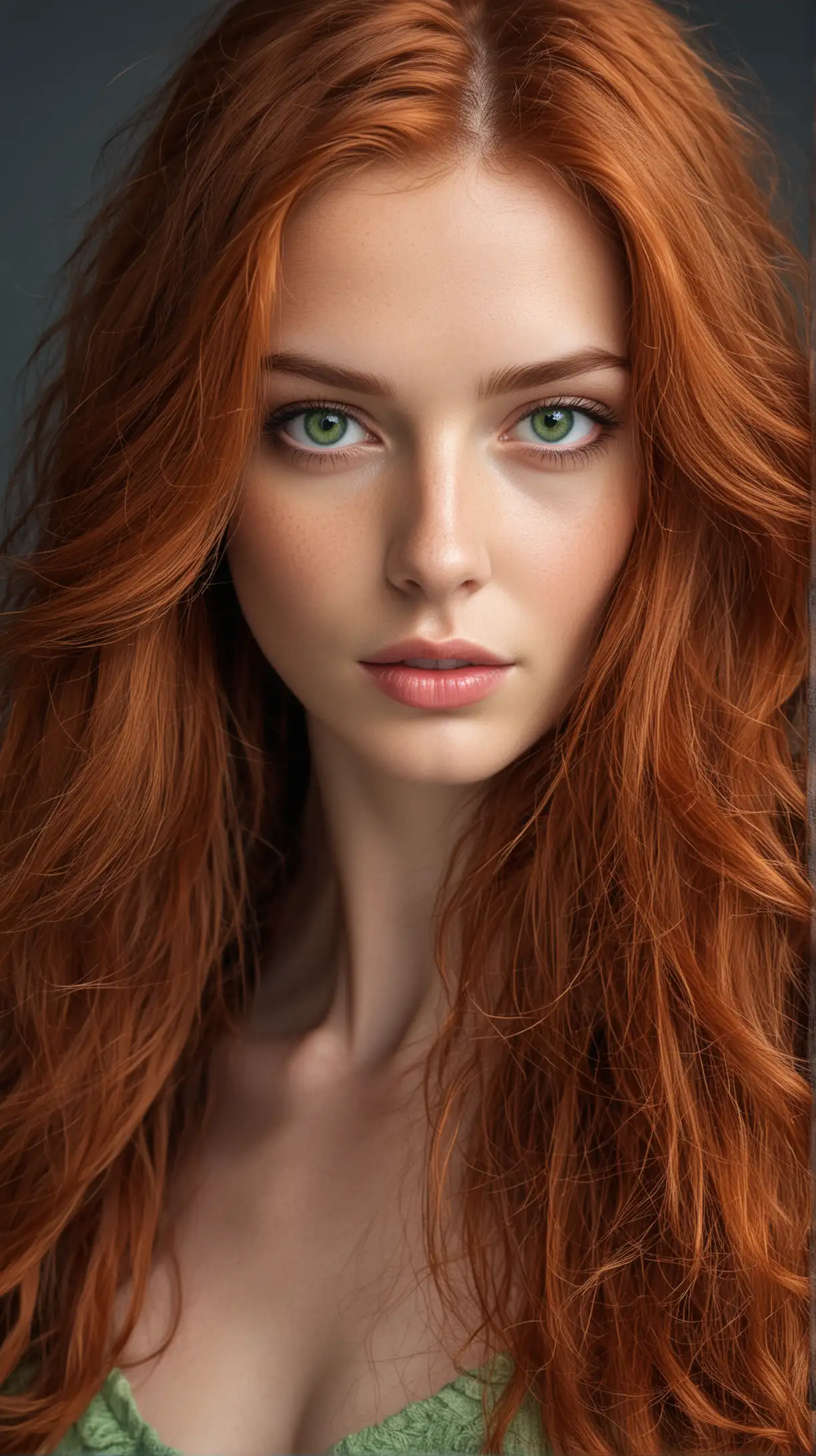 Beautiful Model with Long Red Hair and Green Eyes