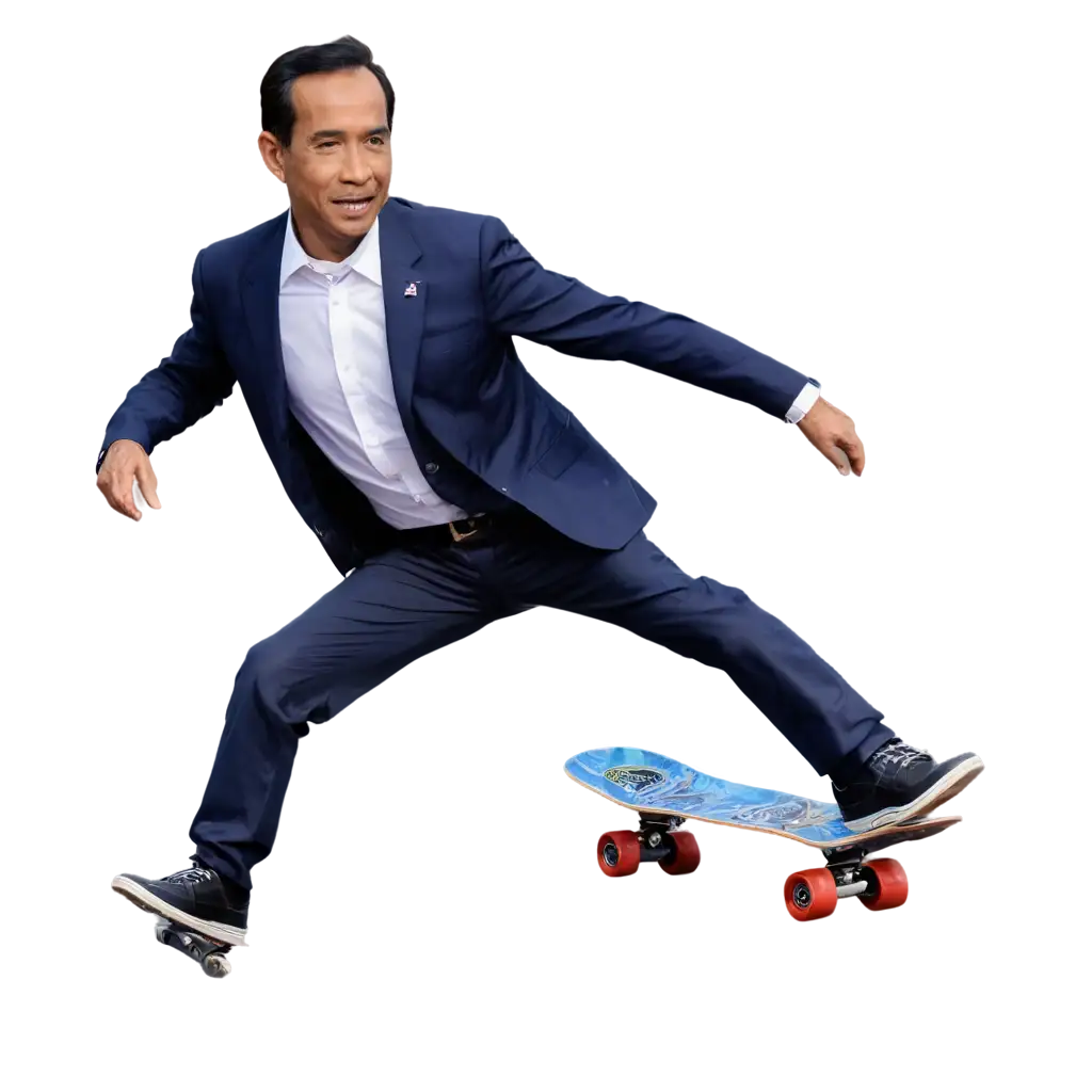 Indonesian president Joko Widodo ride skateboard