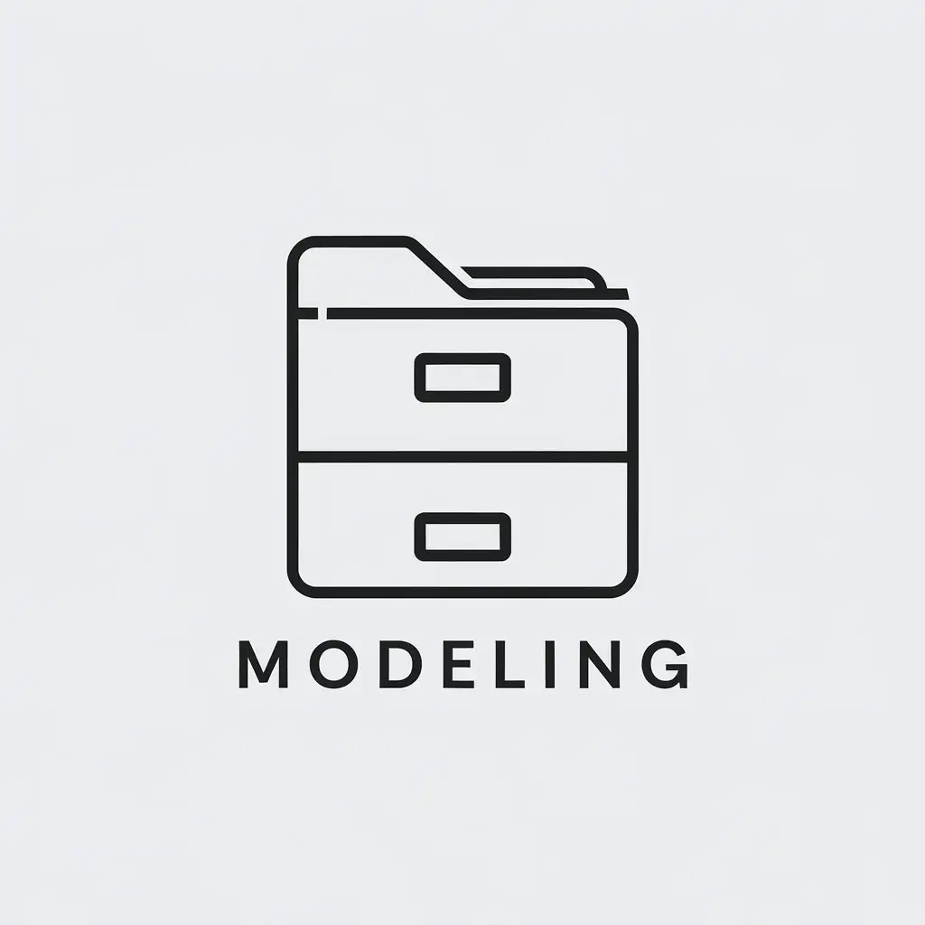 a vector logo design,with the text "Modeling", main symbol:filing cabinet,Minimalistic,be used in Internet industry,clear background