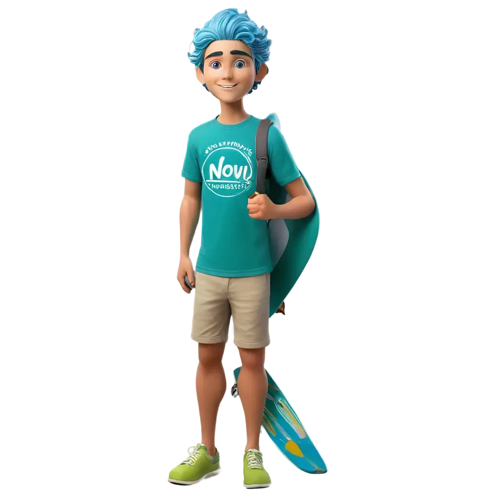 Friendly-Surfer-Novi-Disney-Style-PNG-Image-with-Nova-Wave-Surfboard