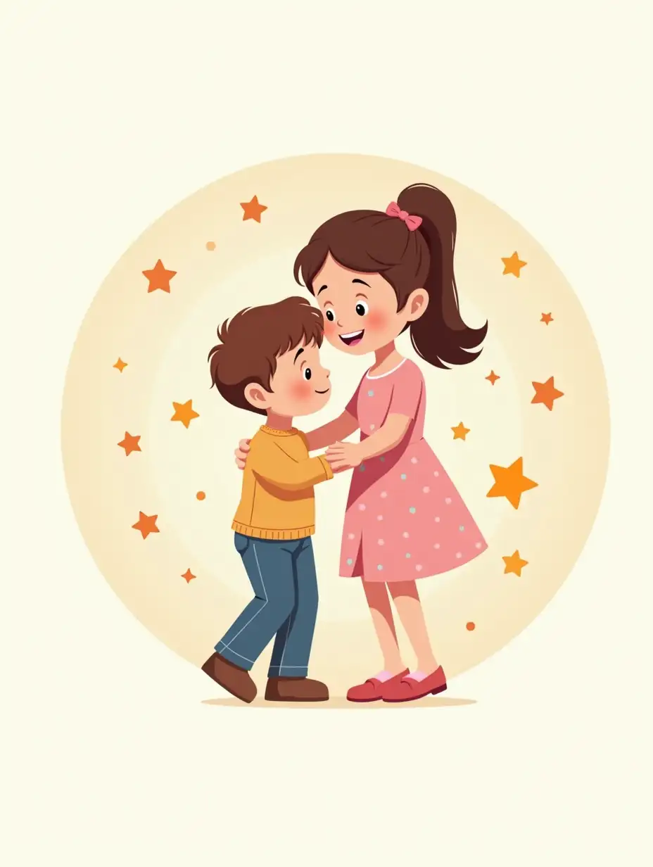 Parent-and-Child-Hugging-Surrounded-by-Stars-in-Cartoon-Style