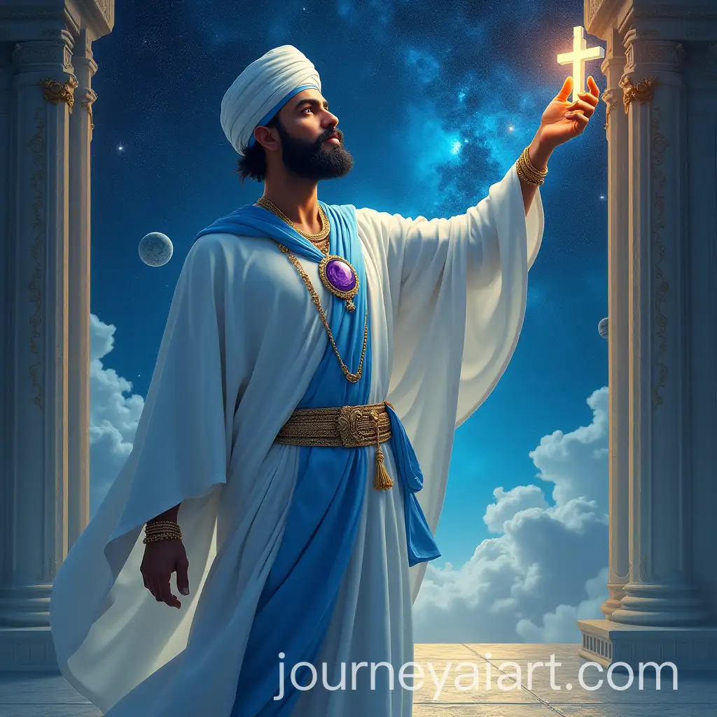 Cosmic-Portrait-of-a-Man-in-aAI-Image-Prompt-Expansion-Turban-Holding-a-Golden-Cross-in-a-Celestial-Temple