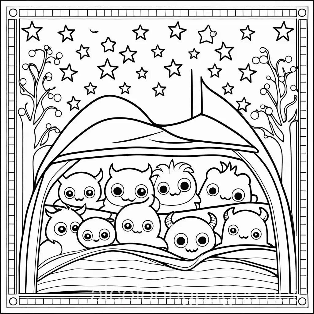 Monsters-Snuggled-Under-Starry-Quilt-Coloring-Page-for-Kids