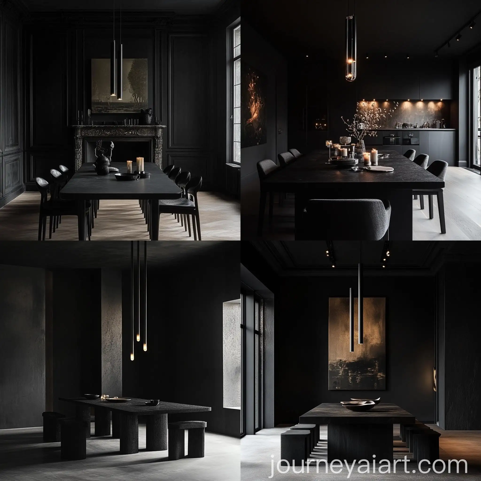Modern-Dining-Room-with-Tube-Pendant-Light-and-Artist-Dining-Table