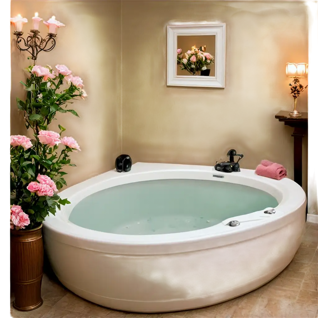 Stunning-PNG-of-a-Patio-with-Beautiful-Flowers-and-a-Classic-Jacuzzi-Bath-Tub