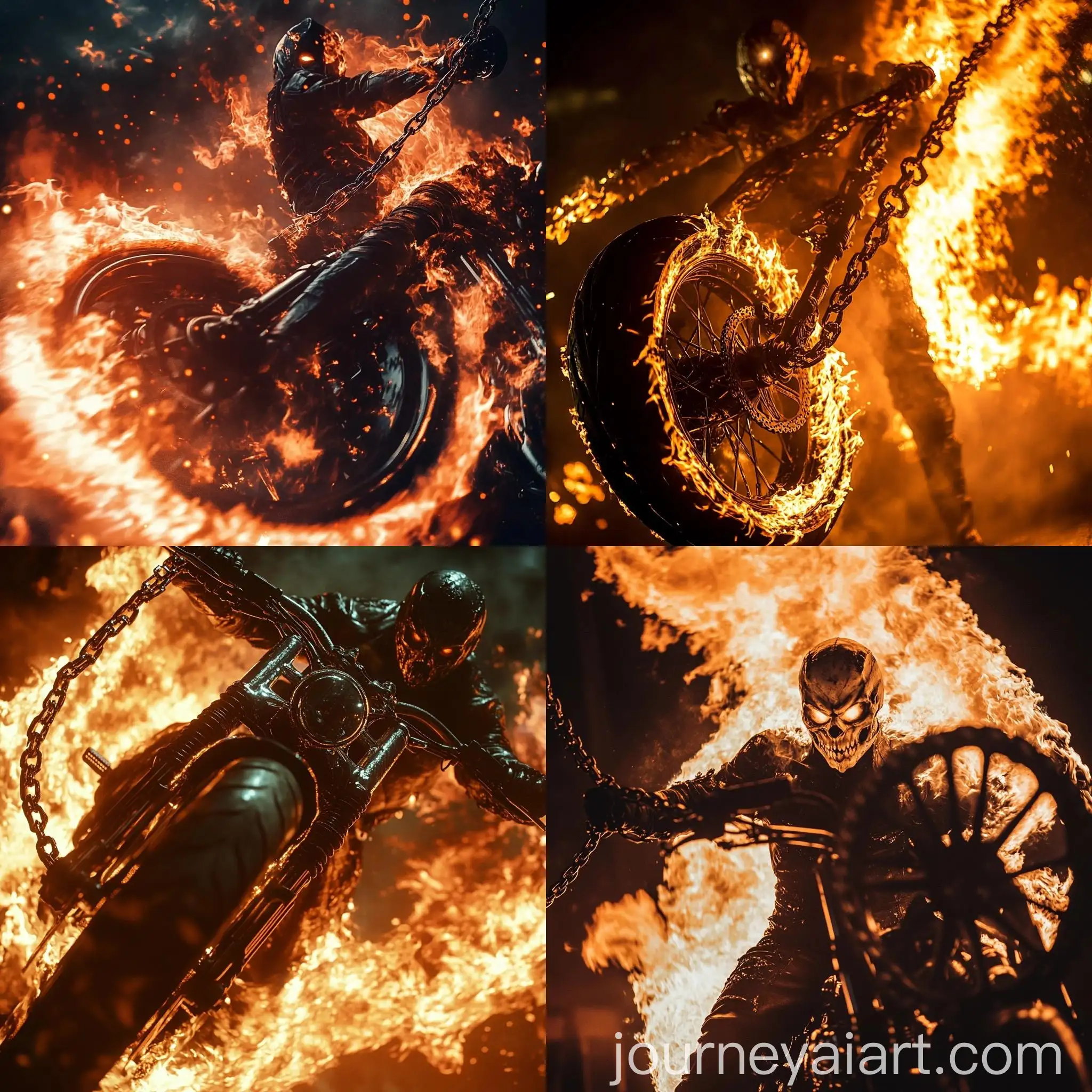 Ghost-Rider-Figure-Swinging-Flaming-Chain-on-Shiny-Black-Motorcycle-Wheel