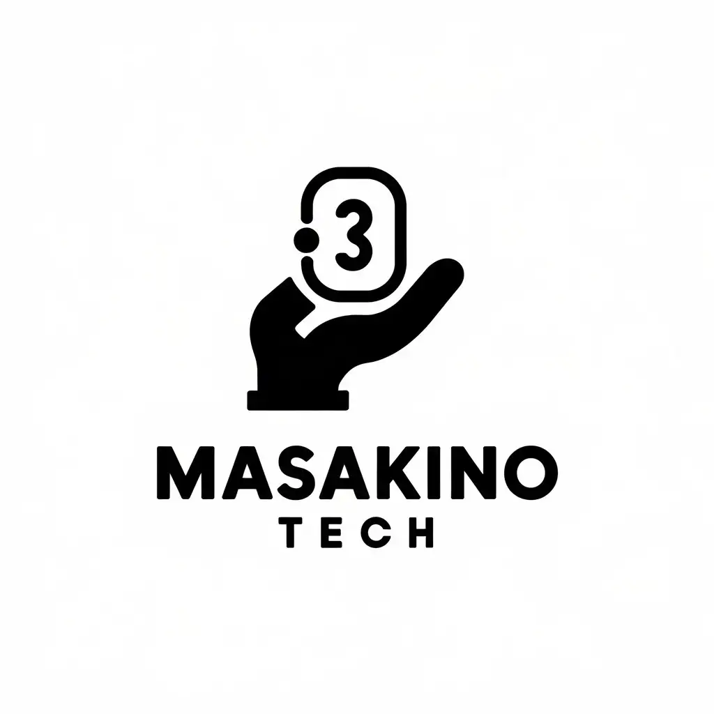 a vector logo design,with the text "Masakino Tech", main symbol:Holding mahjong in hand, highlighting the hand, as if showing the cards,Minimalistic,be used in Entertainment industry,clear background